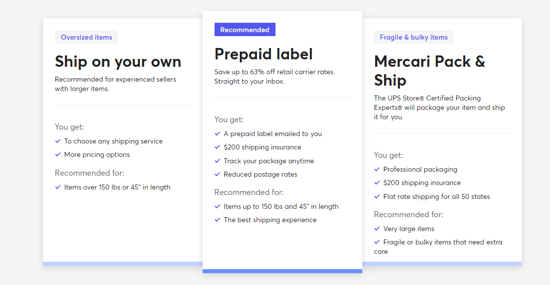 Mercari shipping options