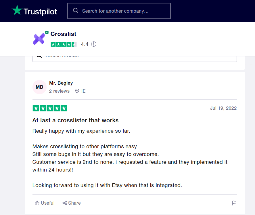 Crosslist Review Trustpilot