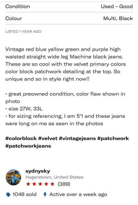 Depop Production Description Example