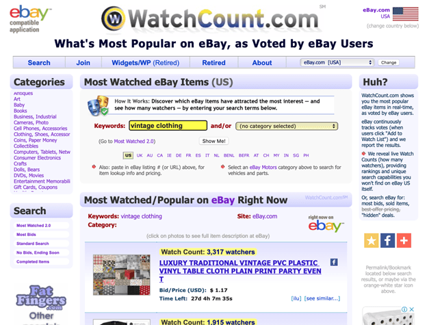 eBay watchcount.com tool homepage.