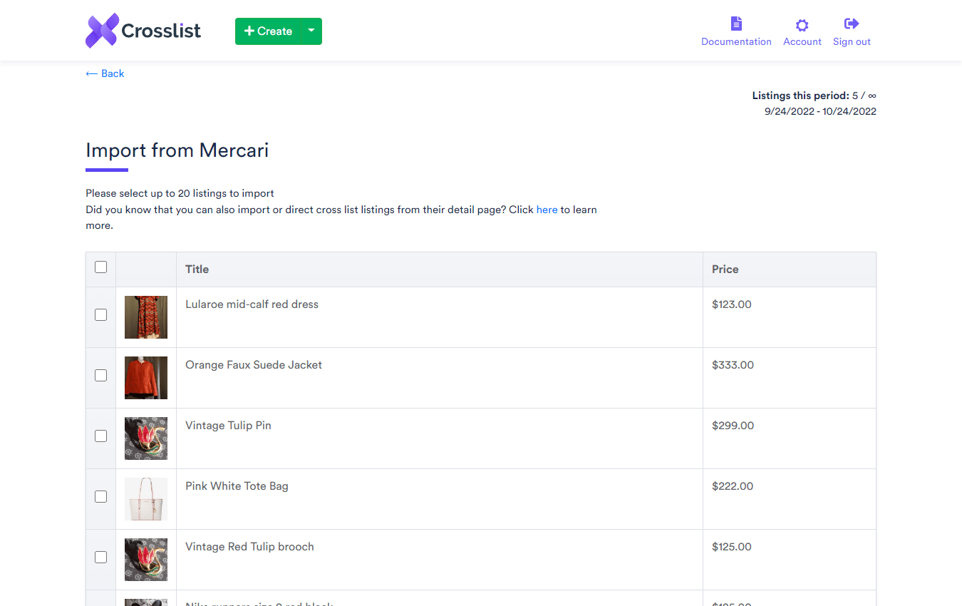 Cross List Existing Inventory - Mercari Import Overview
