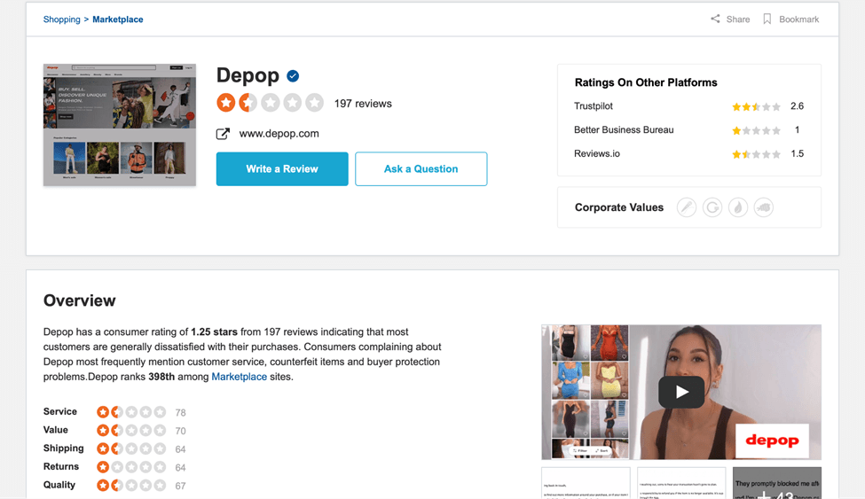 Depop Sitejabber