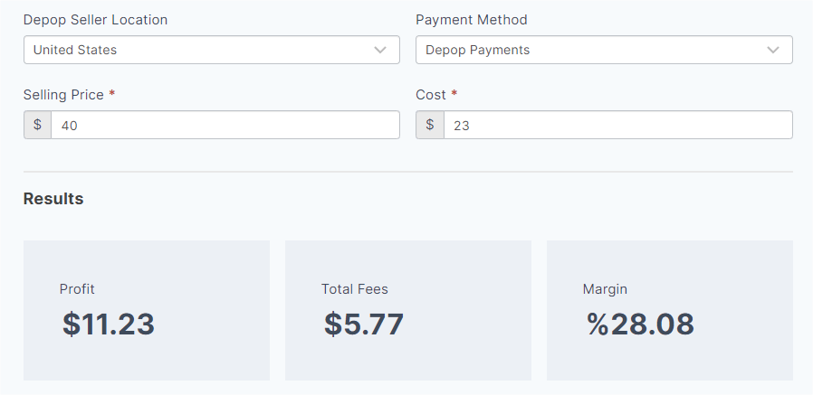 Depop Fee Calculator Example