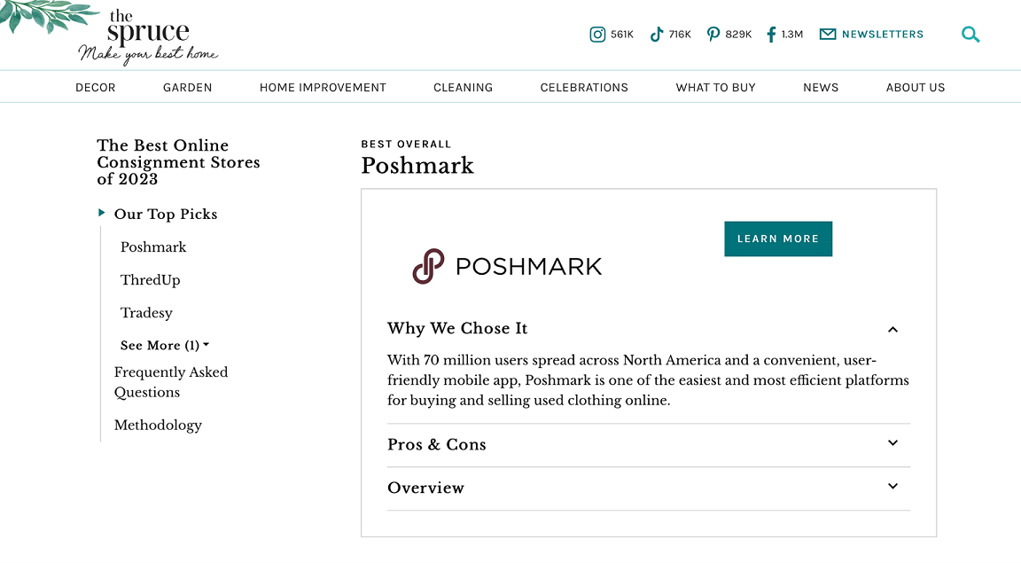 The Spruce Poshmark Ranking