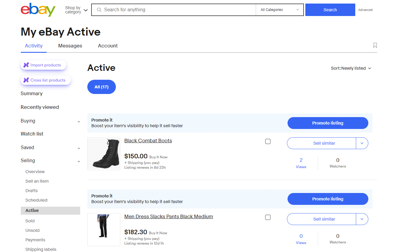 eBay - Listing Overview