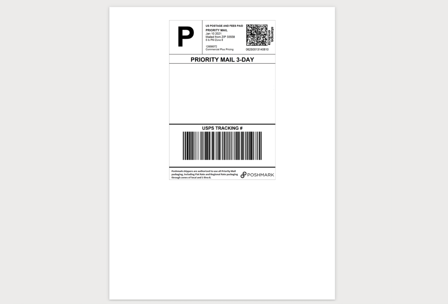 Poshmark Shipping Label