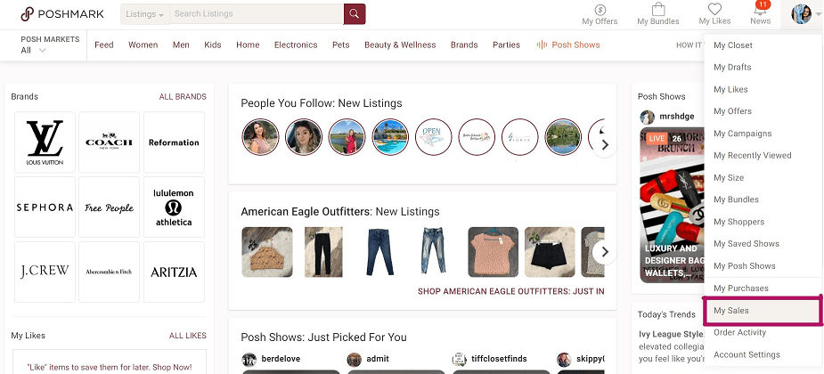 Poshmark My Sales