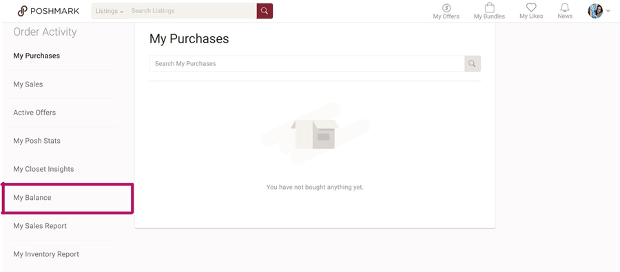 Poshmark Navigate To My Balance