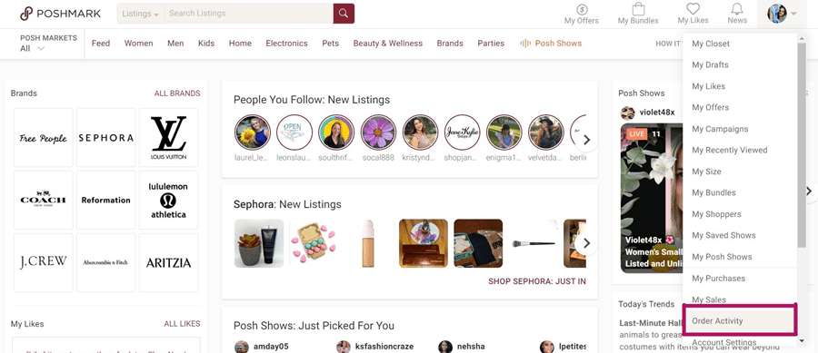 Poshmark Order Activity
