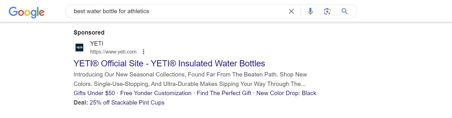 Water Bottle Google Ad