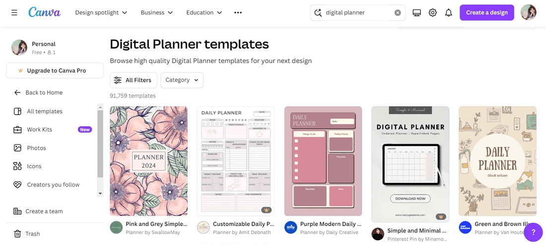 Digital Planner Template Canva