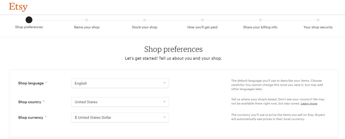 Etsy Shop Preferences