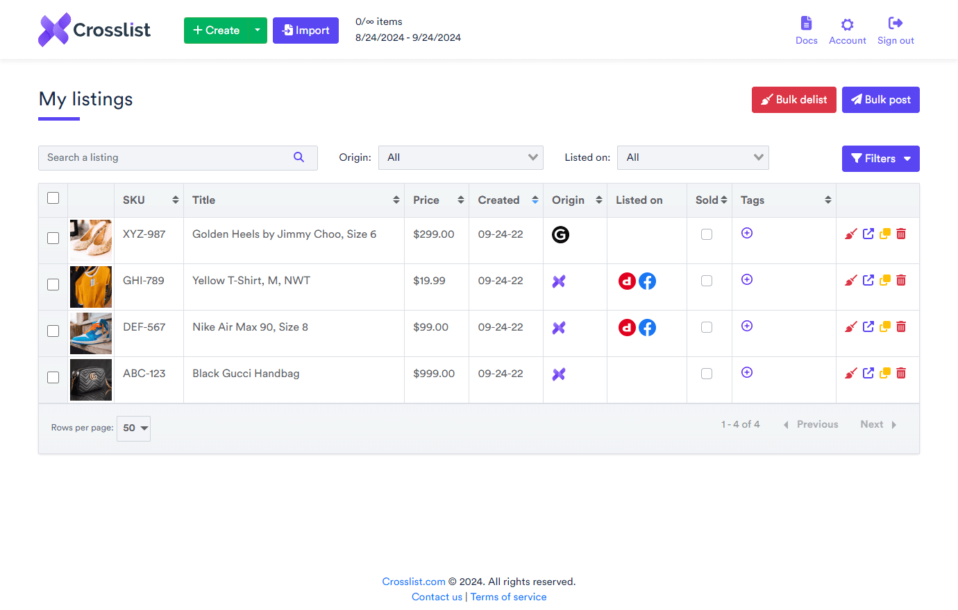 Relist Listing Overview