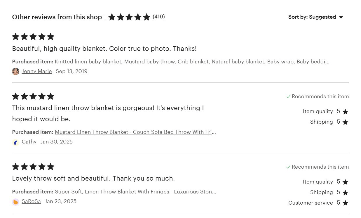 Etsy Customer Reviews