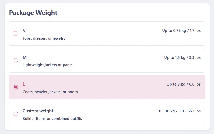 Starluv Shipping Weights